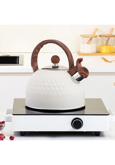 Tcherchi Paslanmaz Çelik Ahşap Saplı Çaydanlık Beyaz