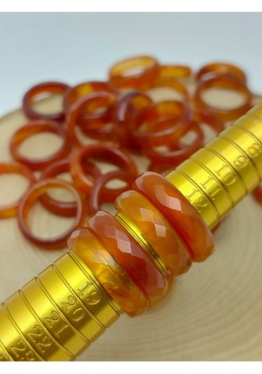 Akik Taşı Yüzük Bal Kahve Alacalı Faset Kesim 6mm Kalınlık 59910 Bakır