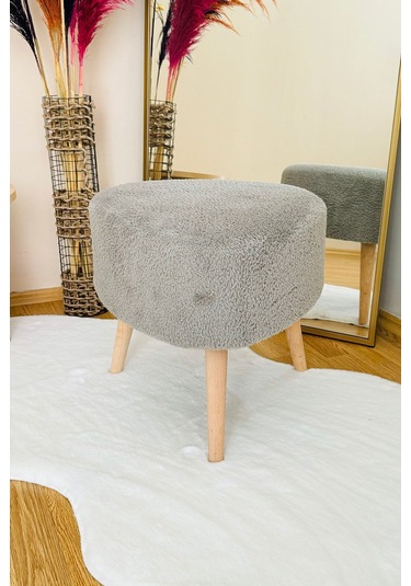 Bohem Tarz Teddy Kumaş Üçgen Puf, Makyaj Taburesi, Bench, Gri