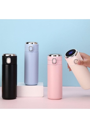 Novahub Siyah 400ml Paslanmaz Çelik Akıllı Termos Led Dijital Sıcaklık Kahve Şişesi Kupa Siyah