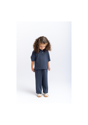 Oliventhekid Unisex Polo Yaka Bol Paçalı Takım Lacivert Lacivert