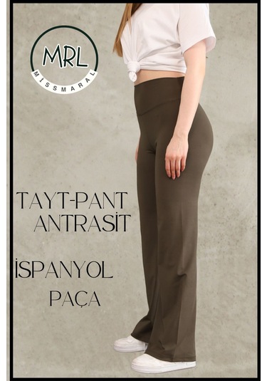 Kadın Yüksek Bel Toparlayıcı Tayt Pantolon Ispanyol Paça Likralı Esnek Dalgıç Kumaş Haki 1040 Haki