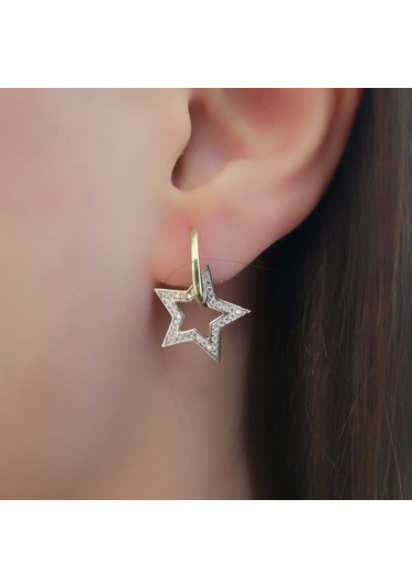 Choice Yıldız Bayan Gümüş Küpe Gold Double Color