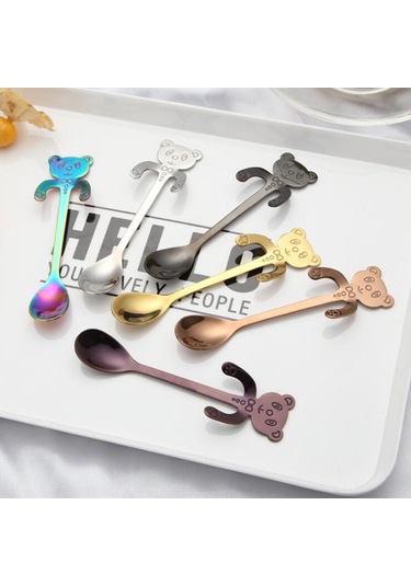 Kosona 304 Paslanmaz Çelik Kupa Asma Kase, Kafa Desenli Kawaii Kahve Kaşığı, Dondurma Kaşığı, Mor Renkli, Yiyecek Dereceli, Dayanıklı Diğer