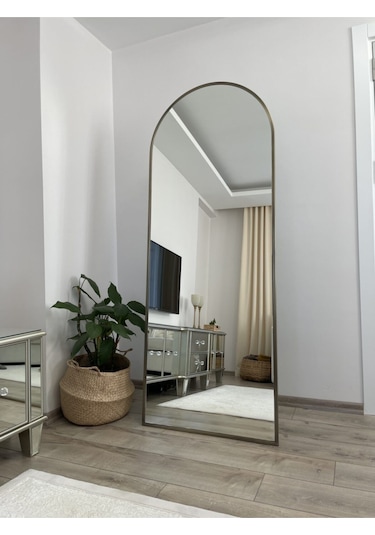 Effe Pirinç Eskitme Çerçeveli 180x70 Cm Ayaklı Oval Boy Aynası