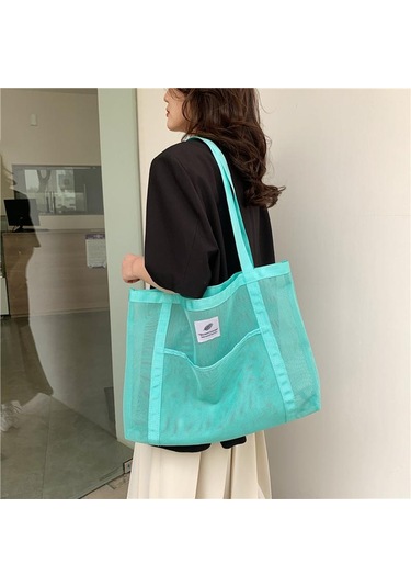 Mint Yeşili Yogodlns Kadın Örgü Büyük Kapasiteli Hollow Out Plaj Omuzdan Askili Çanta Moda Naylon Düz Renk Alışveriş Çantası Mint Yeşili