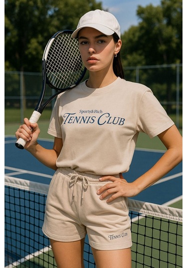 Kadın Sporty Kısa Kollu Bisiklet Yaka Oversize T-shirt Ve Şortlu Alt Üst Takım Tenis İkili Takım Çok Renkli