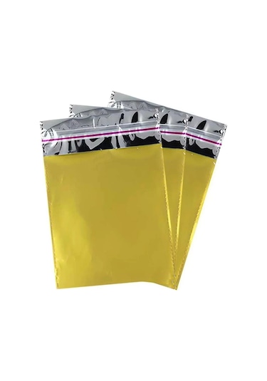 11x12 Cm Altın Renk Bantlı Lüks Metalize Hediyelik Poşet 50 Adet