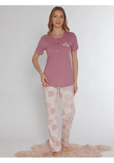 Kısa Kol Yazlık Pijama Takımı Viskon Dowry 08-131 K.pembe