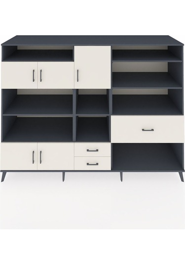 Kronos Dolap 13 Raflı 3 Çekmeceli 5 Kapaklı 220x59x163 Antrasit-a Antrasit-aytaşı