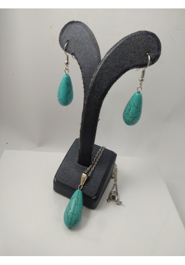 Turkuaz Firuze Taşı Kolye/Küpe Set – Doğaltaş Kolye ve Küpe Tak N11.8657