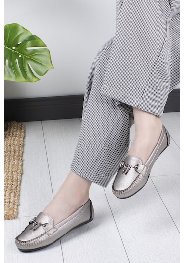 Khayt Fury Casual Günlük Kadın Babet Ayakkabı Platin