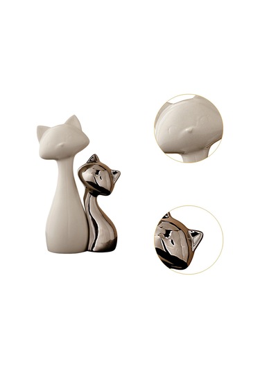 Homyl Şömine Masası Ofisi Için 2 Parça Kedi Heykeli Seramik Küçük