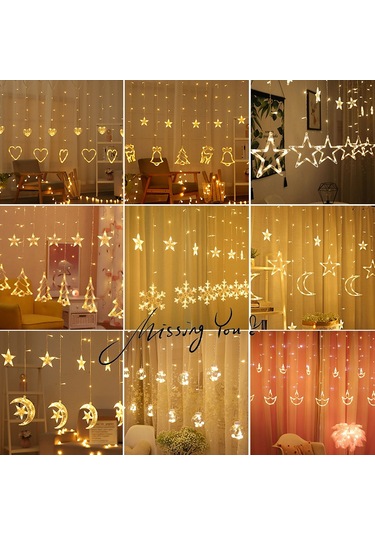 Geeksen Sarı Led Perde Işıkları Noel Doğum Günü Odası Yatak Odası Sahne Dekorasyon Işığı Sarı
