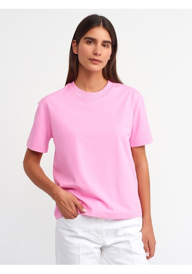 Dilvin Dekoratif Dikişli Bisiklet Yaka Tshirt 101a30312 Pembe