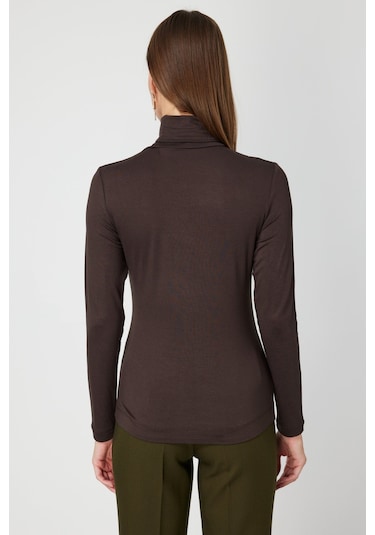 On Kadın Balıkçı Yaka Basic Bluz 61433 Kahverengi Kahverengi