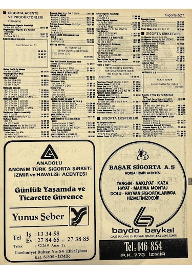 İzmir 1982-1983 Meslek Reklam İlanı Efemera S527