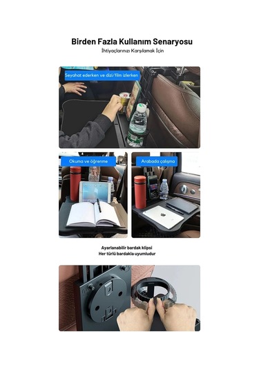 Shopytech Evrensel Araç Koltuğu Masası 360 Döner Tepsi Tablet Laptop Standı Ve Bardaklık 1 Adet