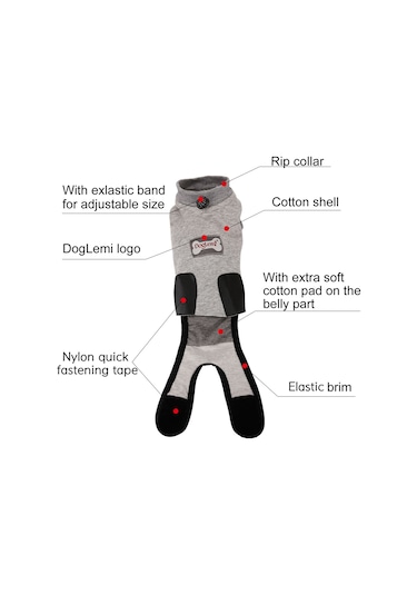 Vkemall Kedi Ameliyat Sonrası Kıyafeti - Pamuklu, Yara Korumalı, Yalama Ve Tırlama Engeli - Gri Renk S Boyutu