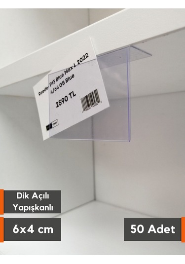 10 Adet Pvc Yapışkanlı Etiketlik Dik Açılı 6 x 4 CM Raflar İçin
