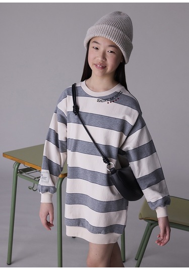 Mayoral 7913-64 Kız Çocuk Gri Çizgili Elbise Gri