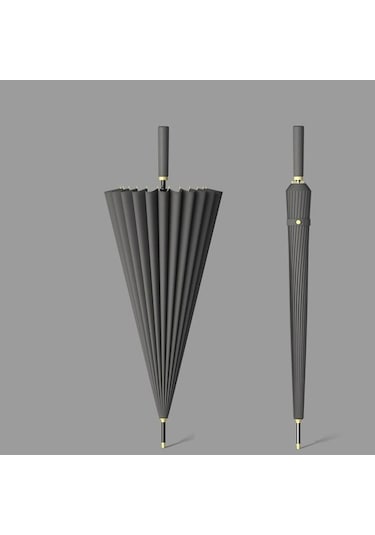 24 Kemikli Uzun Saplı Düz Şemsiye Çift Otomatik Büyük Boy Şiddetli Yağmur Erkek Özel Iş Gri 071801 Beyaz - Beyaz Gri