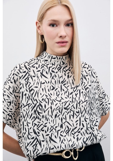 Sateen Yarasa Kol Desenli Bluz - Siyah-135740 Siyah