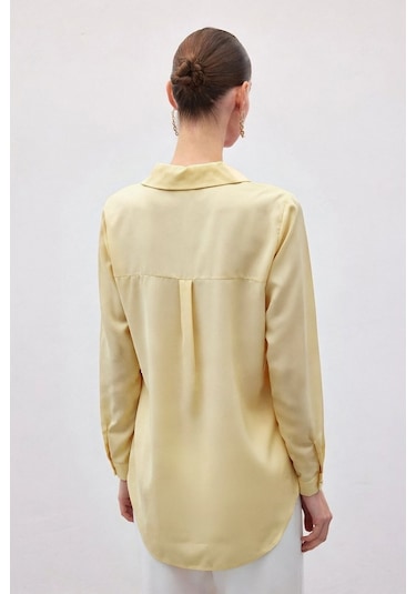 Sateen Düz Klasik Gömlek - Sarı-136999 sarı