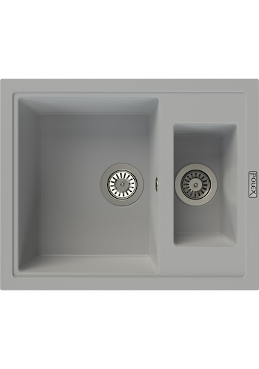 Polex Cristalüx Granit Evye P-04 Gri 1.5 Gözlü Tezgah Altı Ve Tezgah Üstü Kare Mutfak Evyesi 59.5x49 CM