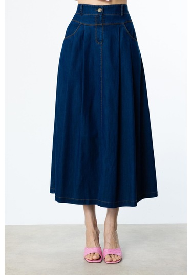 Ekol Tensel A Kesim Cepli Uzun Etek-5655 İndigo