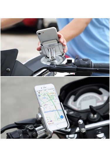 Sones Motosiklet Gidon Alüminyum Alaşımlı Telefon Braketi, 4-6 İnç Cihaz İçin Uygun Siyah