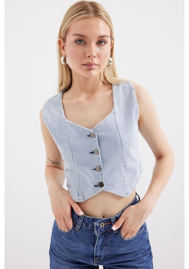 Bigdart 6797 Crop Kot Yelek - Mavi 001