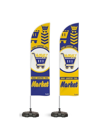 Market Manav Şarküteri Temalı Yelken Bayrak Takımı Mavi Sarı 2 Adet