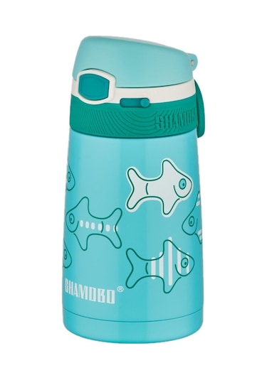 Shamobo 350 Ml Paslanmaz Çelik Pipetli Termos - Çocuk Termosu 6 Saate Kadar Isı Yalıtımı Turkuaz