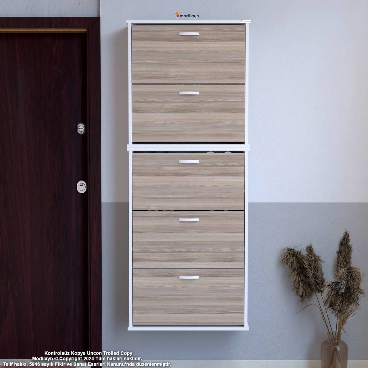 Asil 2 Li Cordoba Renk Asma Ayakkabılık Kapı Önü 5 Düşer Kapak 10 Göz Bölme Ayakkabılık 52x193x26 Cm Cordoba