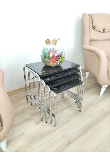 Evko Mobilya Buket Sehpa, 4'lü Zigon Sehpa, Dörtlü, Krom-smermer