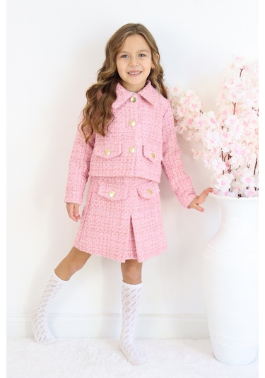 Kız Çocuk Carmen Pudra Pembe Tüvit 23 Nisan 29 Ekim Etek Ceket Yılbaşı Takım Pudra Pembe