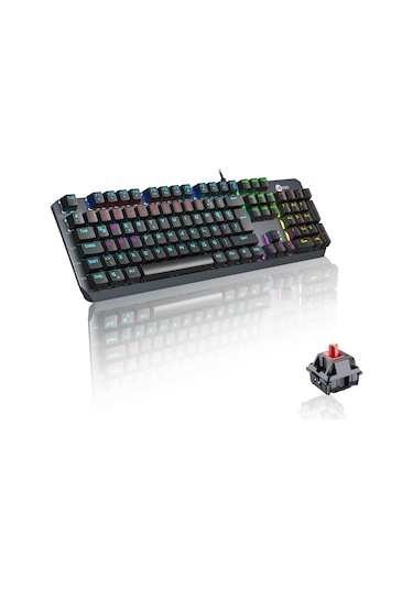 Lecoo GK301 USB Kablolu Red Switch Makrolu RGB Gaming Mekanik Türkçe Q Klavye Metalik Gri