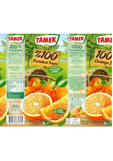 Tamek %100 Portakal Suyu 1 Lt X 6 Adet