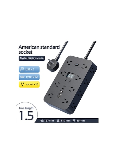 Gajeena 16 Lü Çift Taraflı Usb Ve Type-c Pd Hızlı Şarjlı Uzantı Paneli, 1.5m Kablolu, Amerikan Standardı, 2500w Güç, Ev/ofis/travel Kullanıma Uygun