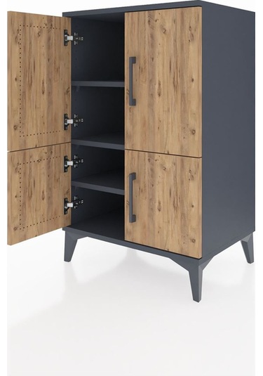 Hyperion Komodin 3 Raflı 4 Kapaklı 60x44x96 Antrasit-çam Antrasit