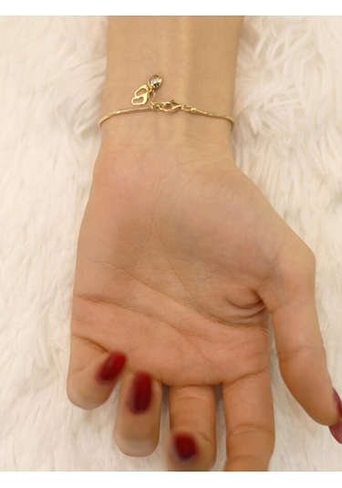 14 Ayar Altın Balık Sırtı Zincir Kalpli Bileklik Altın