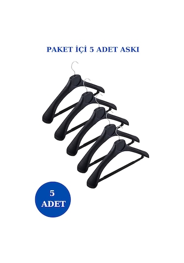 5 Adet Plastik Yüksek Kalite Ceket Askısı Elbise Askısı Siyah