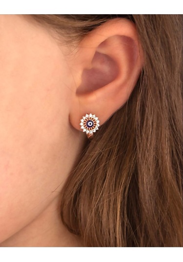 Mineli Nazarlı Gümüş Çocuk Küpesi