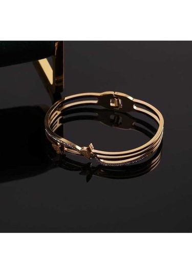 Novahub Altın Kızlar İçin Kırmızı Kelebek Titanyum Çelik Bilezik - Solmaz Moda Bilezik Kadınlar İçin Altın Renk Altın