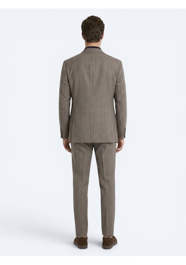 Kip Vizon Çizgili Modern Fit İpek Karışımlı Takım Elbise