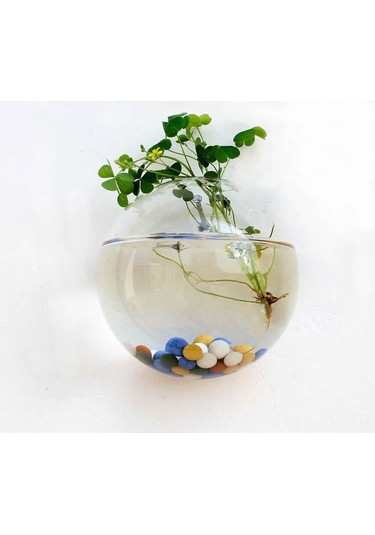 Vkemall Modern Yarı Daire Asma Cam Vazo - Su Bitkileri Ve Çiçekler İçin Şık Ev Dekorasyonu