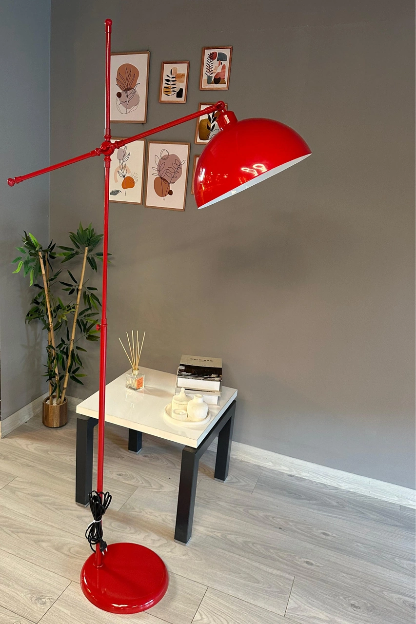 Kırmızı Makas Gövde Lambader Hareketli Başlık Modern Dekoratif Metal Oturma Odası Çalışma Odası Zemin Lambası Kırmızı