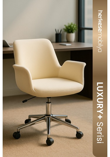 August Çalışma Koltuğu Ofis Koltuğu Büro Koltuğu Krem