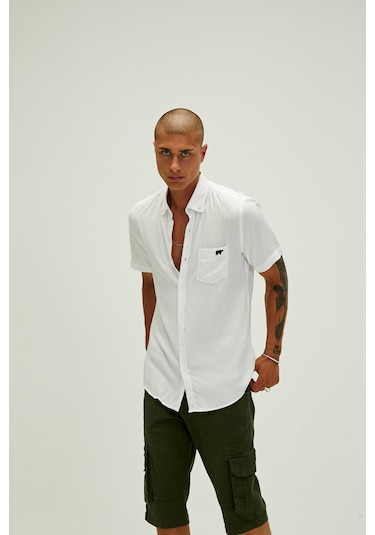 Bad Bear Frank Erkek Beyaz Kısa Kollu Gömlek Beyaz